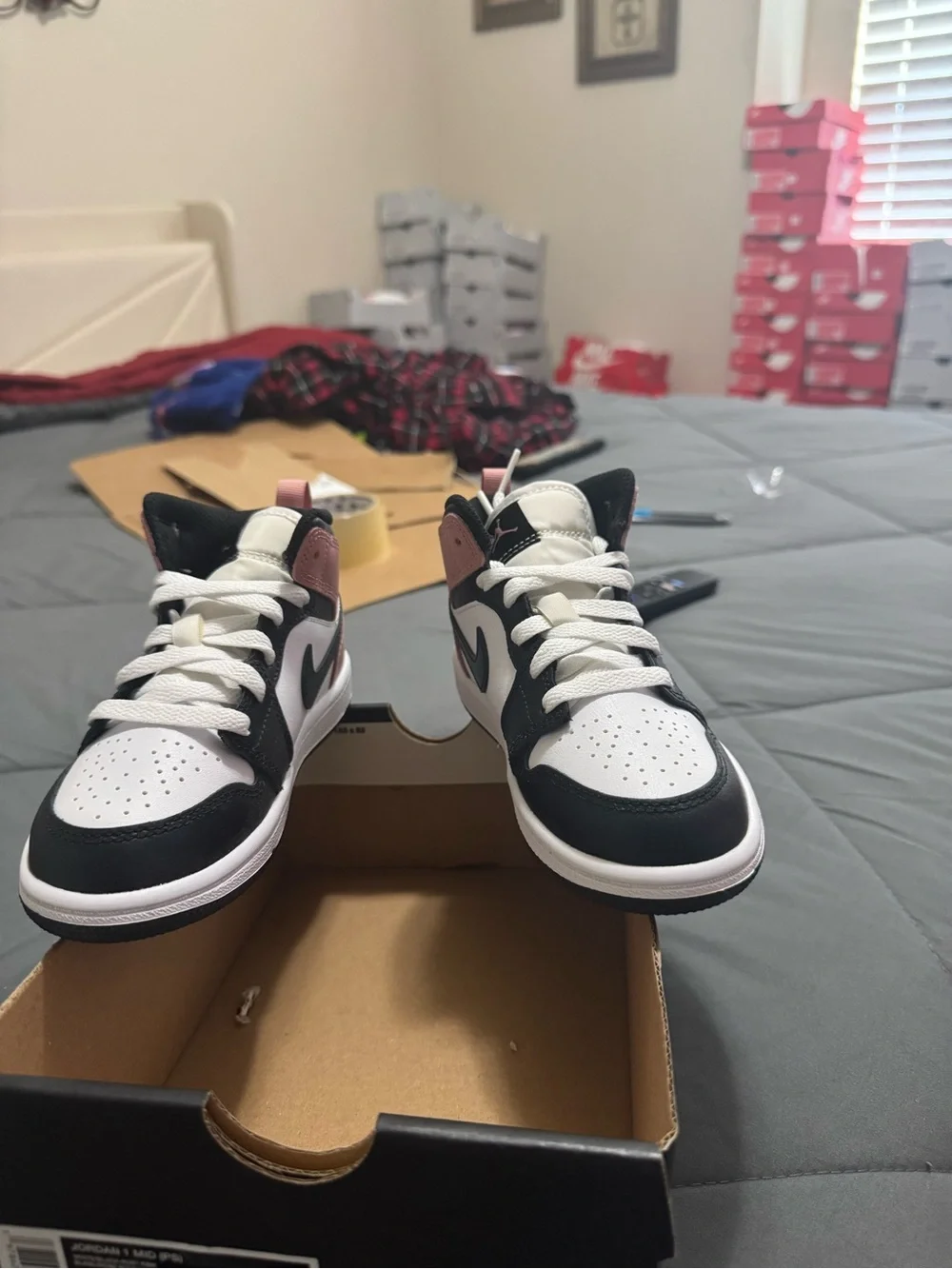 Jordan 1 Mid Kids Black White Pink Mid-Top Sneakers